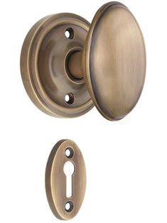 an antique brass finish door knob and keyhole