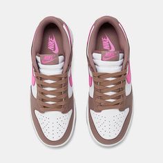 #nike Nike Air Force Shoes Women, Women’s Nike Dunks Low, Brown And Pink Dunks, Woman’s Shoes, Cheap Dunks, Shoe For School, Cute Shoes For School, Shoes For Back To School, Sneakers For School