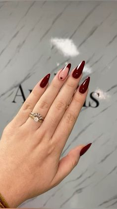 #nails #nailart #nailartaddict #nailartdesigns #nailartideas #nailart2024 #nailarttrends #nailarttrends #ongles #onglesgel #onglestendance #ongleseptembre #bordeauxnails Dark Red Nails With Design Ideas, Maroon Tips On Nails, Burgundy Nails Almond Shape, Wine Red Nails Almond, Deep Wine Nails, Bordeaux Nails Design, Nails Acrylic Burgundy, Nail Inspo Burgundy, Burgundy Tip Nails