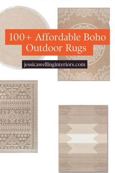 various rugs with the words, 100 + free printable boho outdoor rugs