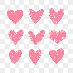 pink hearts drawn in chalk on a white background, valentine's day, drawing, hand painted png and psd