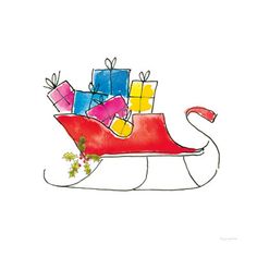 a drawing of a sleigh filled with presents