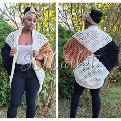 Handmade cocoon sweater with color blocking. Great for layering. Loose fit. Breathable but cozy. Style with brooch closure, top with a belt, or wear it loose. Shown in color Cream/Tan/Black. Other colors available by request Cocoon Cardigan Crochet, Crochet Loom, Crochet Granny Square Cardigan, Crochet Kimono Cardigan, Crochet Vest Pattern Free, Crochet Valentine, Vest Pattern Free, Crocheted Stuff, Aesthetic Sweaters