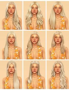 multiple images of the same woman's hair in different styles and colors, all with long white hair