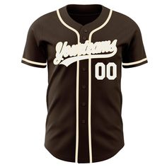 a baseball jersey that has the number 00 on it and is brown with white trim