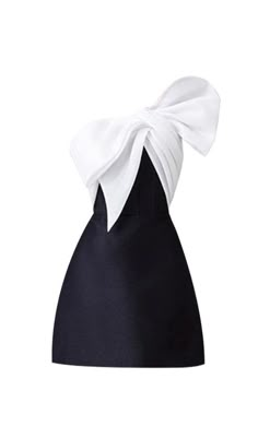 This daring dress features a unique bow-tie design and an off-shoulder neckline, creating a chic and eye-catching look. Perfect for those who love to stand out and take risks in their style. Elevate your wardrobe with this must-have dress! Fabric: Polyester Colour may vary due to lighting on images. The product images Wedding Dresses Shoulder Bow, Luxury One Shoulder Dress With Bow For Evening, Black And White Bow Dress, Dresses Models Ideas, Black And White Dress Outfit Formal, Dress With Bow In The Back, Black And White Dress Classy Elegant, Black Dress Classy Short, Bow Dresses Women