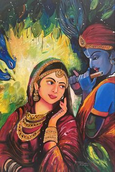 canvas painting Radha Krishna Poster Color Painting, Heavenly Scenery, Handbag Painting, Radhakrishna Painting, Holi Painting, Rajasthani Painting, Css Grid, Radha Painting