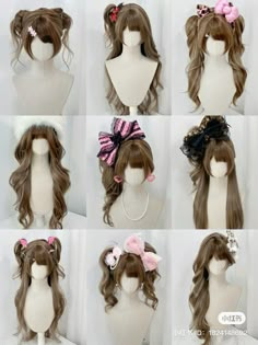 Douyin Curly Hairstyles, Agejo Gyaru Hairstyle, Japanese Festival Hairstyle, Agejo Hairstyles, Hime Gyaru Hair Accessories, Asian Buns Hairstyles, Japanese Hair Ideas, Gyaru Hairstyles Curly, Kawaii Hairstyles Medium Hair