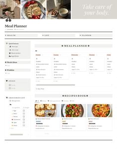 the meal planner is displayed in this screenshote image, and it appears to be filled with food items