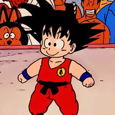 an animated image of a young gohan character in front of other characters and one person