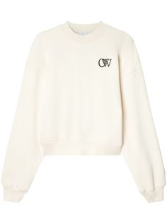 cream white cotton logo print at the chest crew neck drop shoulder long sleeves ribbed cuffs and hem straight hem This item is made from at least 50% organic materials. Learn more about what makes a product Conscious on our Conscious Criteria page. White Crewneck Sweatshirt, Off-white Logo, White Crewneck, Latest Fashion Design, Sweater Brands, Beige Sweater, Cotton Logo, Pant Shirt, Look Casual