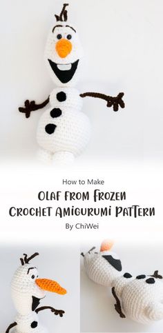 crochet frozen snowman pattern with instructions for making an amigurm figure