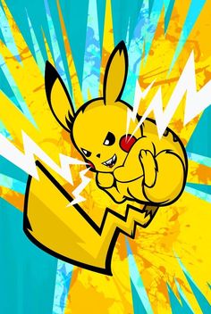 an image of a pikachu character in the air with his fist out and lightning coming from behind him