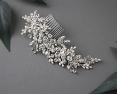 Sparkling Wedding Hair Comb with Pearl Drops - Cassandra Lynne Mother Of Pearl Hair Comb, Pearl Hair Piece, Pearl Hair Comb Wedding, Pearl Side Hair Comb, Pearl Comb, Gold Headpiece, Rhinestone Hair Comb, Sparkle Wedding, Bridal Comb