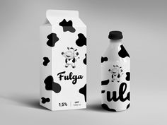 a milk carton and bottle mockup for fuga, an italian dairy brand