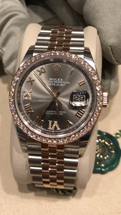 Diamond Women Watch, Icy Watches Women, Rolex With Diamonds, Rolex Watches For Women Diamonds, Diamond Rolex Watches Women, Womens Rolex Watches Diamonds, Woman’s Rolex Watch, Rolex Watches Aesthetic, Rolex Diamond Bezel