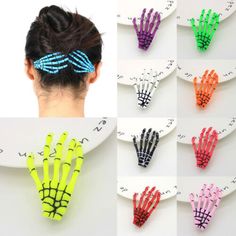 Find ideas๏ฟฝand inspiration for Halloween Hairpin Skull Hand Barrette Bone Claw Hair Accessories DIY Hair Clip, Womens Accessories Skeleton Hair, Diy Hair Clip, Rock Your Hair, Halloween Skeleton Hand, Black Hair Clips, Gothic Hairstyles, Black Hair Dye, Goth Hair, Hair Clips Diy