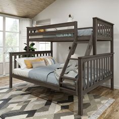 Classic Twin XL over Queen Bunk Bed Bunk Beds Plank+Beam Clay Queen Bunk Bed, Adult Bunk Beds, Bunk Bed Frame, Wood Bunk Bed, Queen Bunk Beds, Solid Wood Bunk Beds, Modern Bunk Beds, Wooden Bunk Beds, Wood Bunk Beds