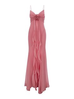 pink-draped-maxi-dress-with-rose-applique-in-silk-woman-1712035583106190260-0 Ig Edit, Summer Couture, Monday Christmas, Drape Maxi Dress, Wardrobe Wishlist, Vintage Mermaid, New Years Eve Dresses, Eve Dresses, Pink Chiffon