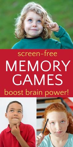 two children are playing with their faces and the text screen - free memory games is above them