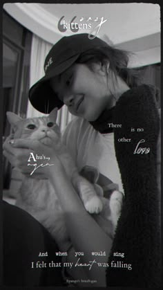 a woman holding a cat in her arms with the caption that says, i felt that my love was falling