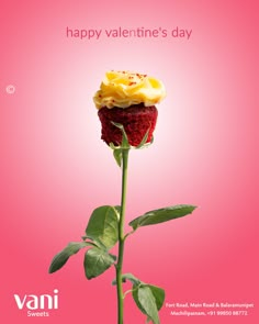 a flower that is sitting in the middle of a pink background with words happy valentine's day