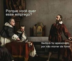 two men sitting next to each other in front of a painting that says, porque voca que esemrego?