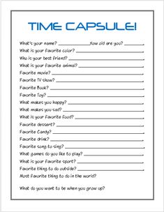 the time capsule worksheet for kids to learn how to read and understand them