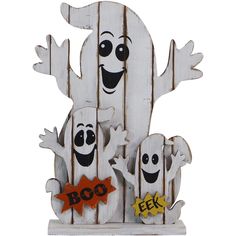 Centerpiece With Lights, Wooden Ghost, Wooden Halloween Signs, Scary Decor, Christmas Village Lights, Ghost Family, Halloween Bat Decorations, Wooden Centerpieces, Lighted Centerpieces