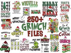 an image of the grinch files in various font and colors on a white background