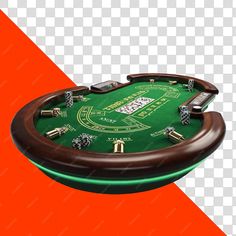 a green casino table on an orange and white background