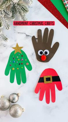 handprinted christmas decorations on a marble surface