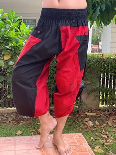 "Samurai Pants (Unisex) Elastic Waist - Fits all ! and have been made with the most delicacy and care. We have one size fits all and great for Yoga, Pilate, Maternity, Travel, Workout, Beach, Plays, Dance, Martial Arts, Sleep or lazing about. Good for every activities (wake up until go to bed). There are Unisex pants Men and Women can wear. Two pockets in front for storing small items such as wallets, mobile phones, and pens. Have 2 coconut button, pant sleeves can be loose or tie up with button Thailand Pants, Ninja Pants, Yoga Harem Pants, Samurai Pants, Thai Pants, Handmade Pants, Genie Pants, Fisherman Pants, Unisex Pants