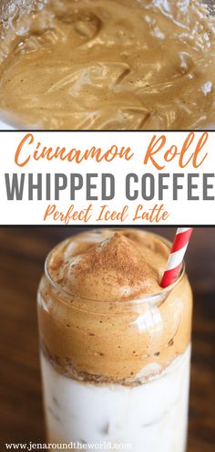 cinnamon roll whipped coffee in a mason jar