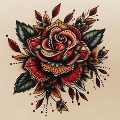 Fantastical Gypsy Rose Tattoo Outlines Crazy Woman Tattoo, Beautiful Traditional Tattoos, Quilt Pattern Tattoo, Tradional Tattoo Women, Starting Over Tattoo Ideas, Traditional Floral Tattoo Sleeve, Traditional Style Tattoo For Women, American Traditional Rose Tattoo, Around The Knee Tattoo