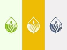 three different colored logos with water drops