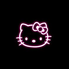 a neon hello kitty wallpaper in the dark with a pink bow on it's head