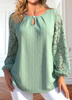 Package Contents : 1 X Blouse Color : Mint Green Printing Design : Plain Color Clothing Length : Tunic Back Length(inch) :XXSXSSMLXLXXL24.224.825.426.026.928.028.6Note: The inaccuracy is between 1 and 1.5 inches due to manually measurement.Sleeve's Length : Long Sleeve Neckline : Round Neck Sleeve Style : Bishop Sleeve Season : Summer Style : Casual Occasion : Everyday Composition : 97% Polyester 3% Spandex Washing Instructions : Hand Wash See More White Chiffon Blouse, Fashion Work Outfit, Stylish Tops For Women, Plaid Shirt Women, Tops Trendy, Trendy Tops For Women, School Tops, Trendy Fashion Tops, Loose Shirts