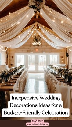 A beautifully decorated wedding venue with DIY decor, affordable centerpieces, and stylish, budget-friendly decorations creating a memorable celebration. Small Budget Wedding Decor, Wedding Decor For Small Wedding, Wedding Decor At Home Simple, Cost Effective Wedding Decor, Rustic Wedding On A Budget Diy, Small Home Wedding Decorations Indoor, Small Indoor Wedding Decorations, Weddings In March, Inside Wedding Decor