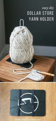 yarn ball sitting on top of a wooden table