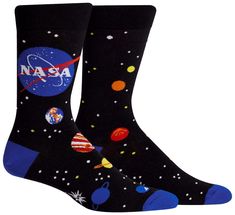 PRICES MAY VARY. Ultra soft, high quality, Mens Crew NASA Space Solar System Socks Approximately fits men's shoe size 7-13 Fun and funky socks, with reinforced 2-ply heel and toe Our threads are certified by OEKO-TEX Standard 100, which means we leave out harmful chemicals to keep your skin safe and happy STYLISH, COMFORTABLE, STRETCHY - Your toes will be cozy in these eye-catching, thick, comfy socks Humans have traveled as far as the moon. NASA has sent unmanned probes to Jupiter, Saturn, and Nasa Solar System, Space Socks, Space Solar System, Sock It To Me, Sock Lovers, Nasa Logo, Mens Crew Socks, Apparel Merchandising, Milky Way Galaxy