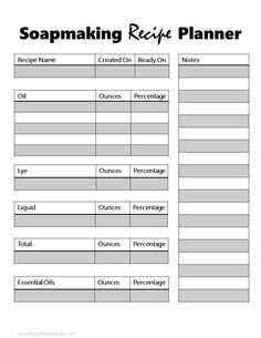 soapmaking recipe planner is shown in this printable version, with instructions to make it easier