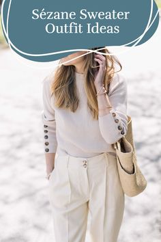 Classic and chic ways to wear Sezane sweaters. Sezane Leontine Jumper Outfit, Sezane Jumper, Sezane Emile Cardigan Outfit, Sezane White Blouse, Sezane Pink Sweater, Ultimate Capsule Wardrobe, Neutral Sweaters, Spring Shorts, Casual Night Out