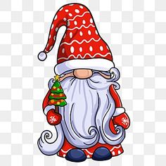 a cartoon santa claus holding a christmas tree, transparent background png and psd