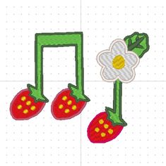 a music note with two strawberrys and a flower