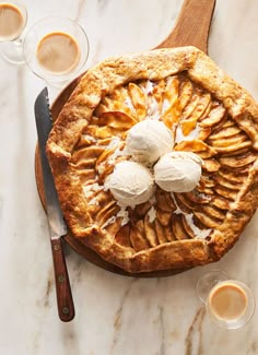 an apple pie with ice cream on top