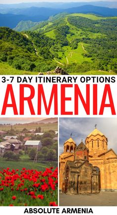 an image with the words, 3 - day itinerary options for armenia