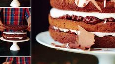 a person is decorating a cake with white icing