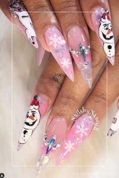 Pink Snowman Nails Designs White Winter Nails, Nail Appointment, Snowflake Patterns, Seasonal Nails