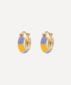 Anna + Nina - Gold-Plated Colour Pop Enamel Hoop Earrings Childhood Candy, Lilac And Orange, Anna Nina, Earrings For Men, Colour Pop, Designer Earrings, Statement Earrings, Luxury Design